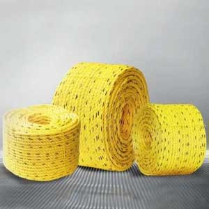 Close-up of polypropylene rope coil for industrial and marine use