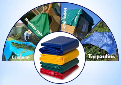 Comparison of economy, medium, and heavy-duty tarps side by side