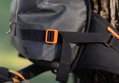 Close-up of ladderlock buckle with webbing strap used in an outdoor gear project