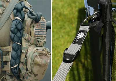 Different webbing types laid out for outdoor, military, and fashion use